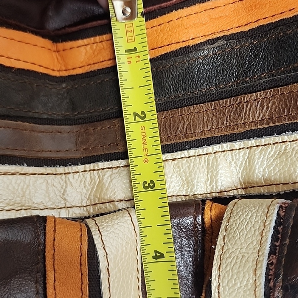 De. De Vintage Striped Brown and Orange Leather Women's XL Tote Bag - Picture 10 of 15